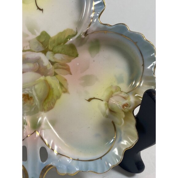 Vintage Royal Rudolstadt Prussia Hand Painted Clover Dish Vanity Trinket Porcela - Picture 6 of 9